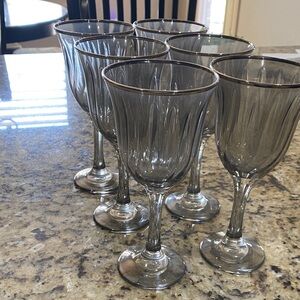 6 Pier 1 Charcoal Wine Glass with silver rims Set